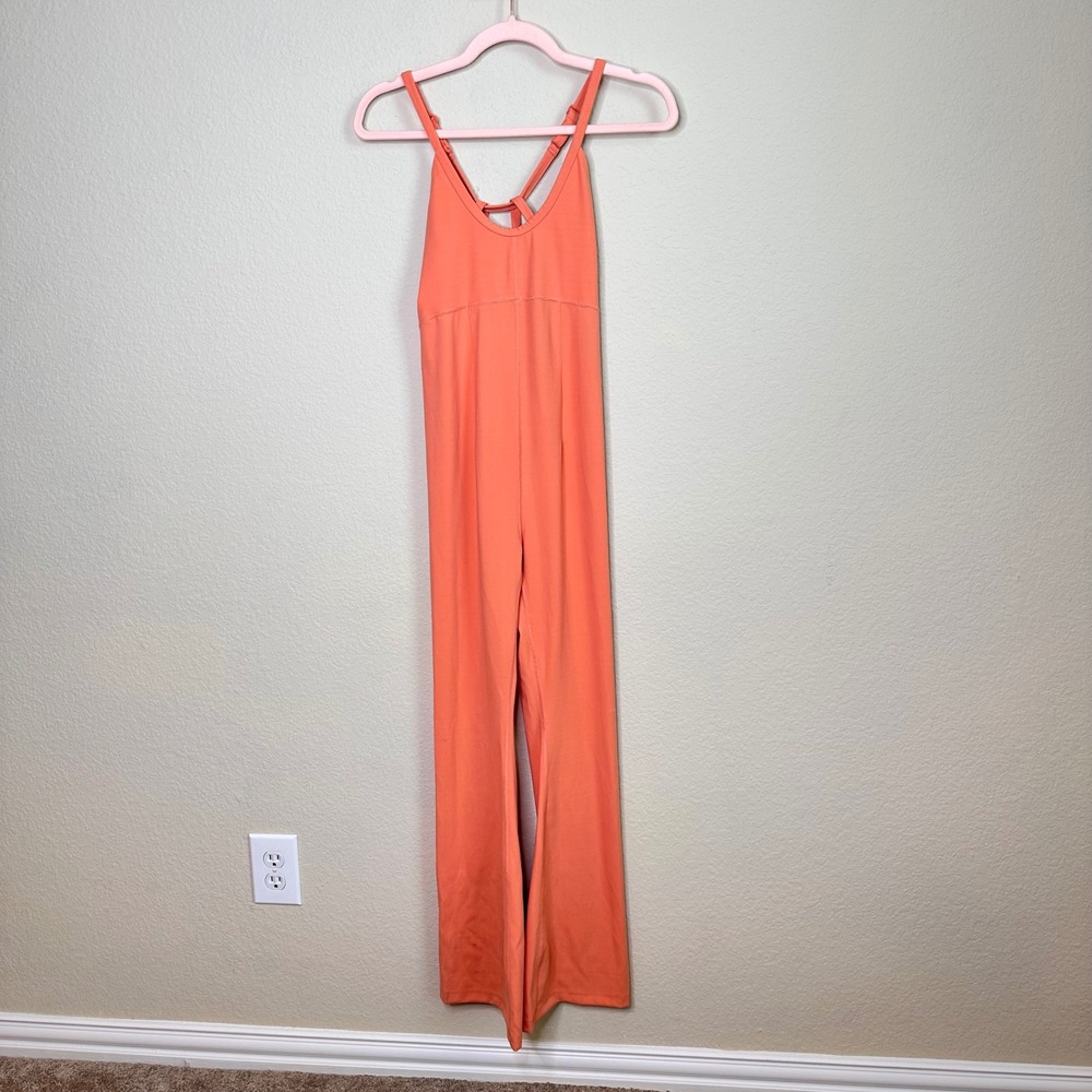 Free People Movement Good Karma Flare Jumpsuit Coral Orange Strappy Back S